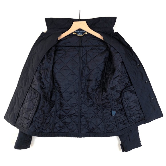 RALPH LAUREN Quilted Snap Front Jacket Women's Sz S Navy Blue Pockets Lined EUC - Picture 4 of 11